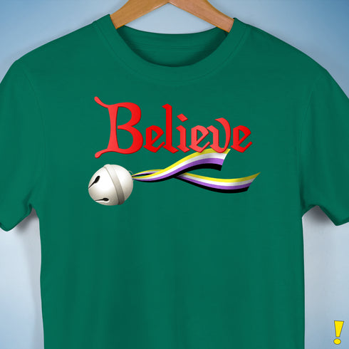 Believe Nonbinary Pride Jingle Bell Premium Unisex T-Shirt - Kelly Green